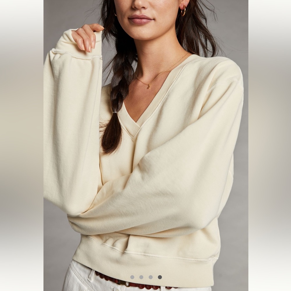 AGOLDE V-Neck Balloon-Sleeved Sweatshirt in Cream Size XS